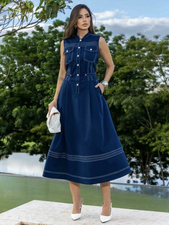 Imagem de Vestido Sarja Detalhe Pesponto Luzia Fazzolli